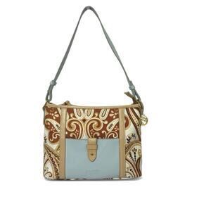Spartina 449 Daufuskie Island Canvas Brown Paisley Handbag Blue Leather Trim